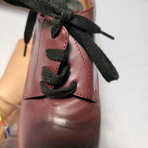 Marni Burgundy Leather Booties Chunky Block Heel Platforms Lace Up 37 - Picture 6 of 10